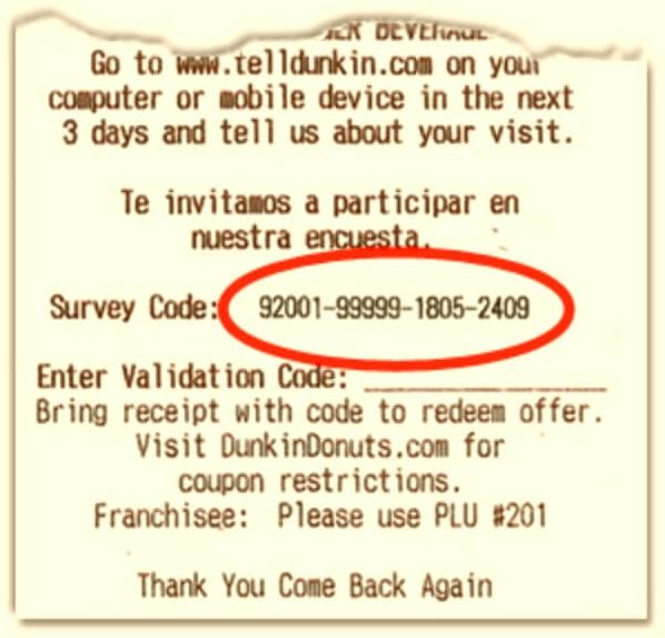 TellDunkin Survey Survey Code